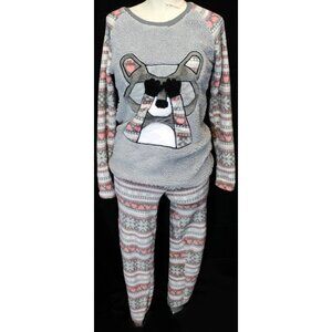 Secret Treasures Gray Fleece Pajama Set Women's XS Racoon Pink Loungewear